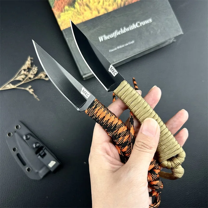 MKC Straight Knife Camping Outdoor Nylon Rope Handle Fishing Self-defense Survival Hiking Portable High Quality with Kydex Knife