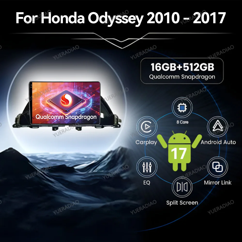 Radio para Auto Android 17 para Honda Odyssey Versión Estadounidense 2010 2011 2012 2013 2014 2015 2016 2017, Reproductor Multimedia con SWC, GPS, Navegación y FM