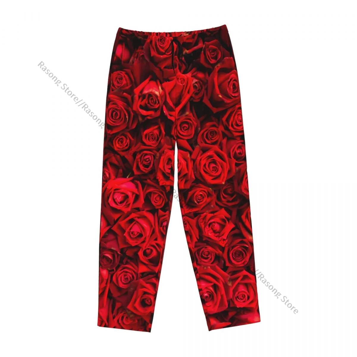 Red Natural Roses Women Sleep Pants Warm Flannel Lounge Pants for Winter Nights