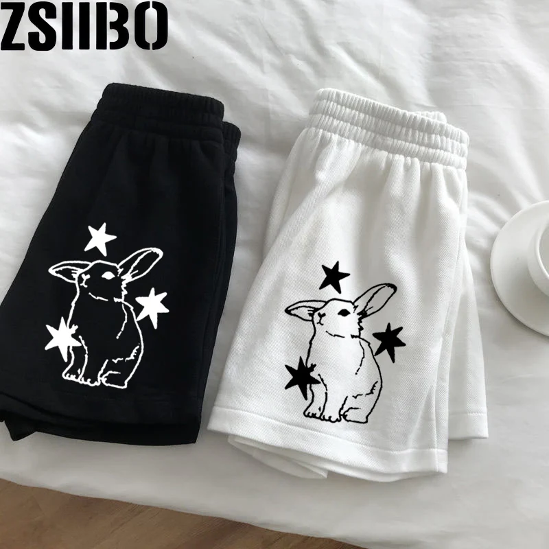 Cute rabbit print Y2k Loose Women's Shorts High Harajuku Fashion Sports Sweatpants Beach Y2K Clothing yoga drawstring waist