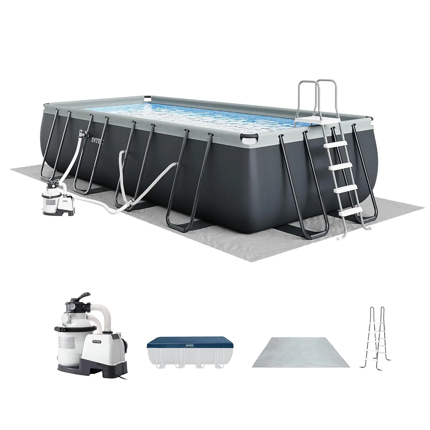 18x9x4.3ft Rectangular Above Ground Pool Set, Steel Frame & 1500 GPH Sand Filter, Custom