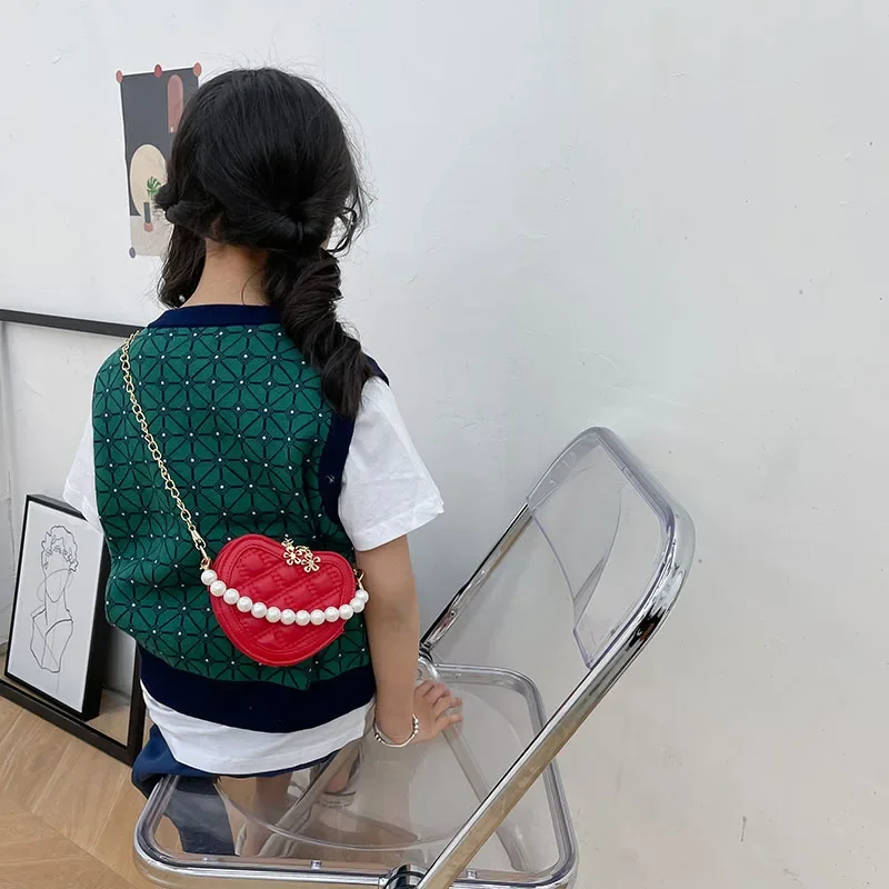Tas Selempang Mini Berbentuk Hati Dengan Pegangan Mutiara Tas Bahu Putri Lucu Untuk Anak Perempuan Dompet Koin Harian