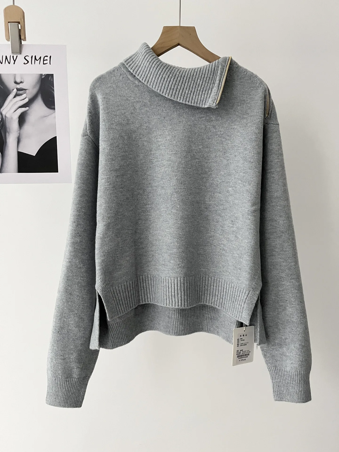 

Зимний темпераментный пуловер на молнии, асимметричный вязаный свитер, женский топ 51c-1684