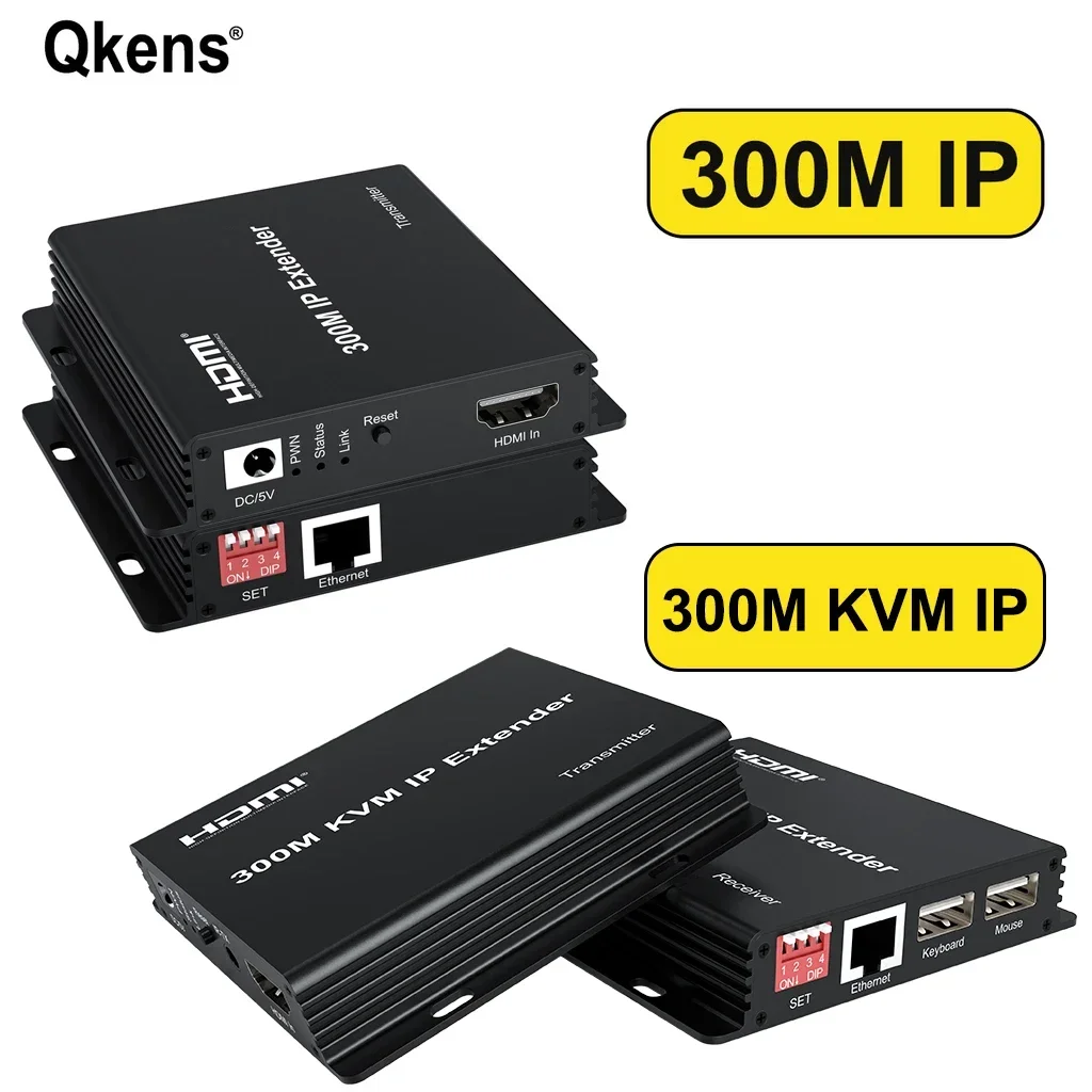 

HD 300M IP HDMI Extender Over Rj45 Cat5e Cat6 Ethernet Cable Video Transmitter Receiver Vs KVM IP Extender for PC Keyboard Mouse