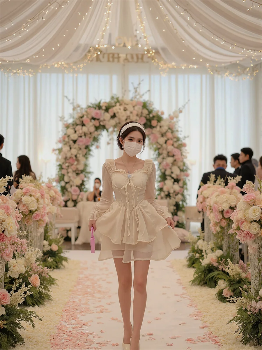 Dames Witte Jurken Voor Dames Gedrapeerde Ruches Herfst Slim-Fit Halve Mouw Bloemen Elegant Doorschijnend V-hals Comfortabel Col Gesplitst