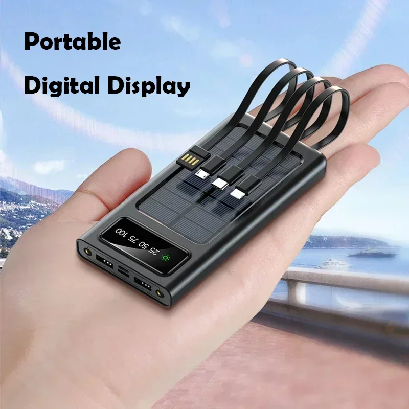 

4 в 1, 500000 мАч, аккумулятор на солнечной батарее, сверхемкая емкость, быстрая зарядка через USB, USB TypeC, светодиодный светильник для улицы для iPhone 12-17 Samsung 2026 НОВЫЙ