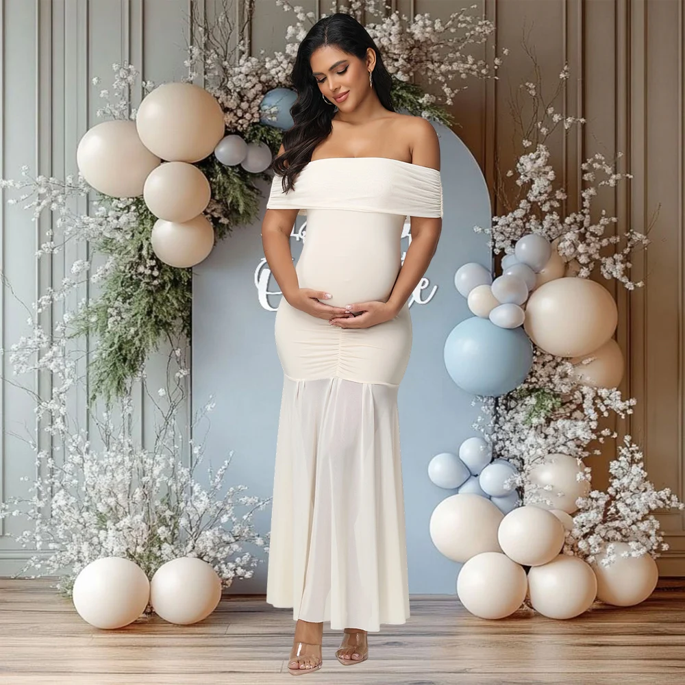 

Сетчатое длинное платье с открытыми плечами для беременных, облегающее вечернее платье для беременных женщин, вечернее платье для фотосессии, детского душа