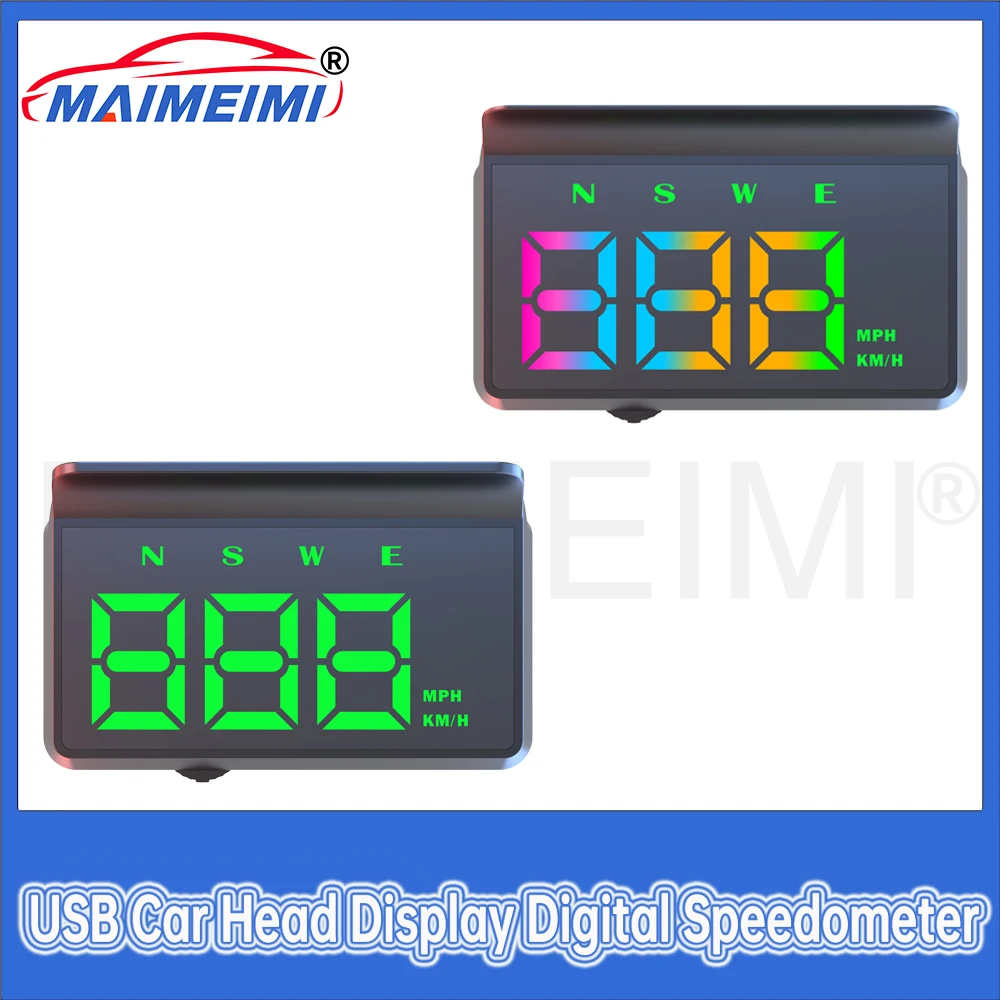 Wyświetlacz samochodowy Head-Up Display USB 5V, kolorowy wyświetlacz LCD, cyfrowy wyświetlacz KMH MPH z kompasem, alarm przekroczenia prędkości dla wszystkich samochodów.