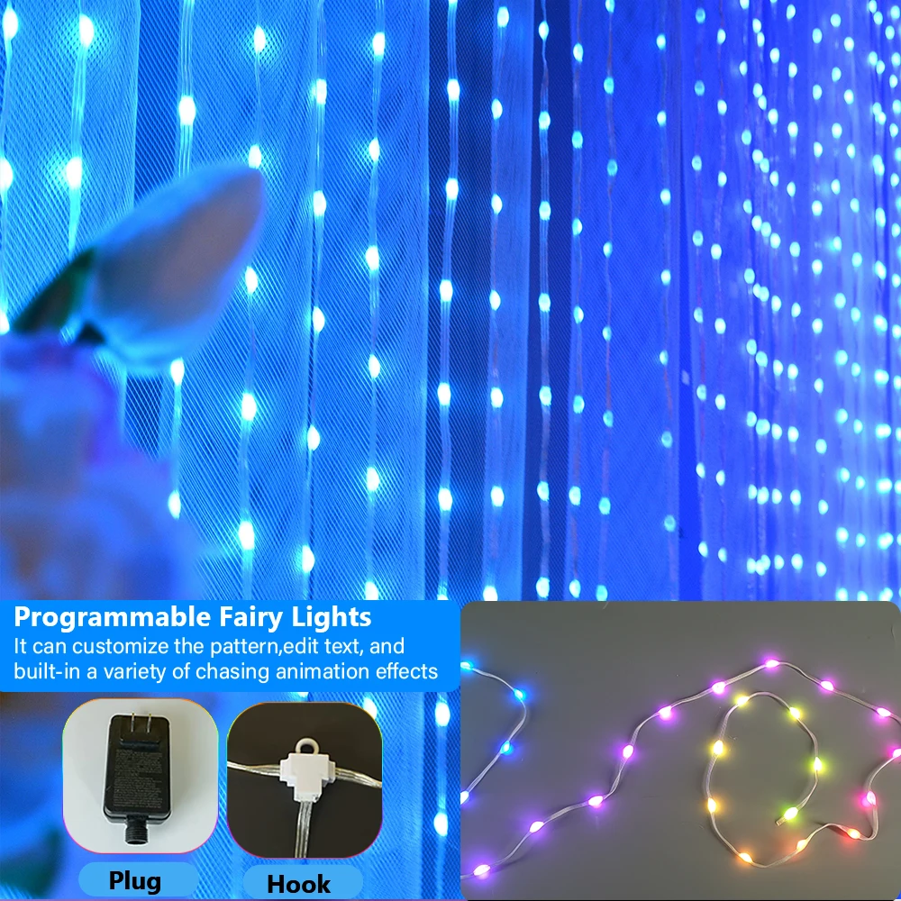 ضوء سلسلة ألوان RGB LED ذكي ، ضوء سلسلة ستارة ، تحكم بتطبيق بلوتوث ، ضوء جنية لعيد الميلاد ، عرض صور ذاتي الصنع ، ديكور إكليل
