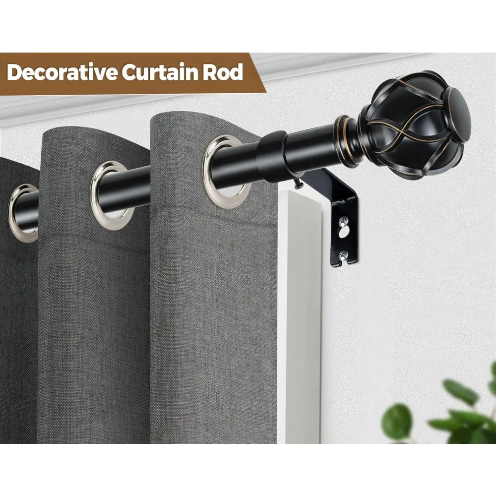 KAMANINA Heavy-Duty 7/8 Inch Adjustable Curtain Rod, Extendable from 72 to 144 Inches for Windows