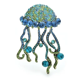 Wuli&baby Shining Jellyfish Brooches For Women Unisex 2-color Rhinestone Beautiful Sea Animal Party Office Brooch Pins Gifts