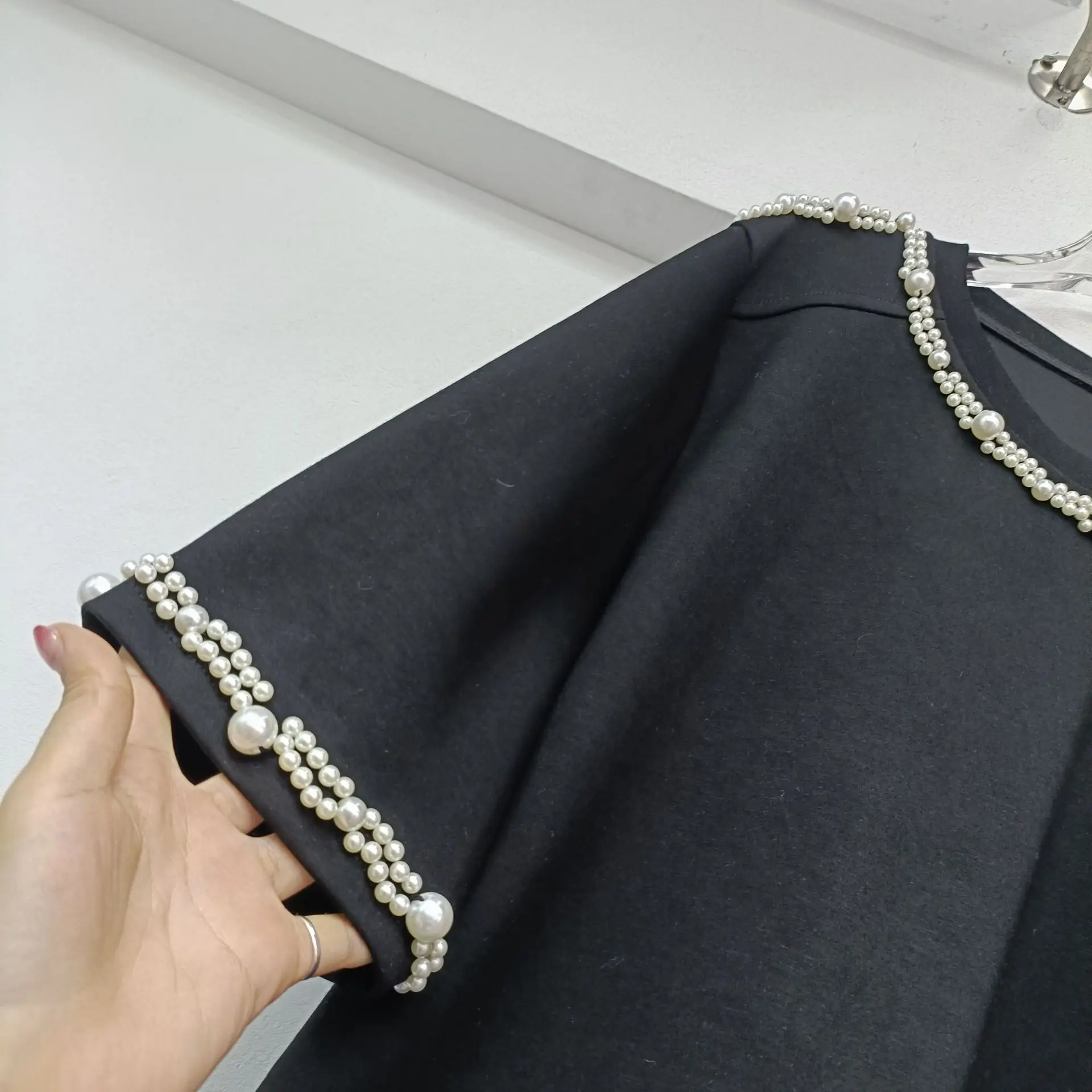 デザインセンス重工業ビーズルーズ半袖Tシャツドレスレディース春夏新作ルーズスイートブラックドレス