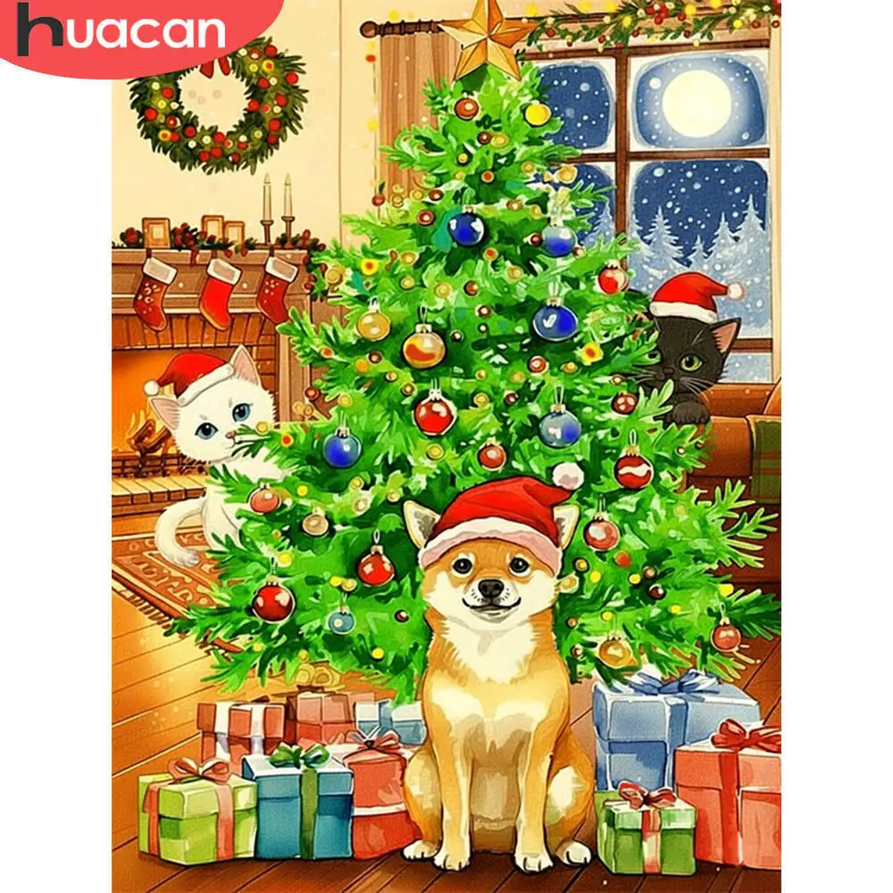 Huacan Diamant-Gemälde, 5D-Weihnachtsbaum, Landschaft, voll, quadratisch, rund, Hund, Katze, Stickerei, Mosaik, Heimdekoration