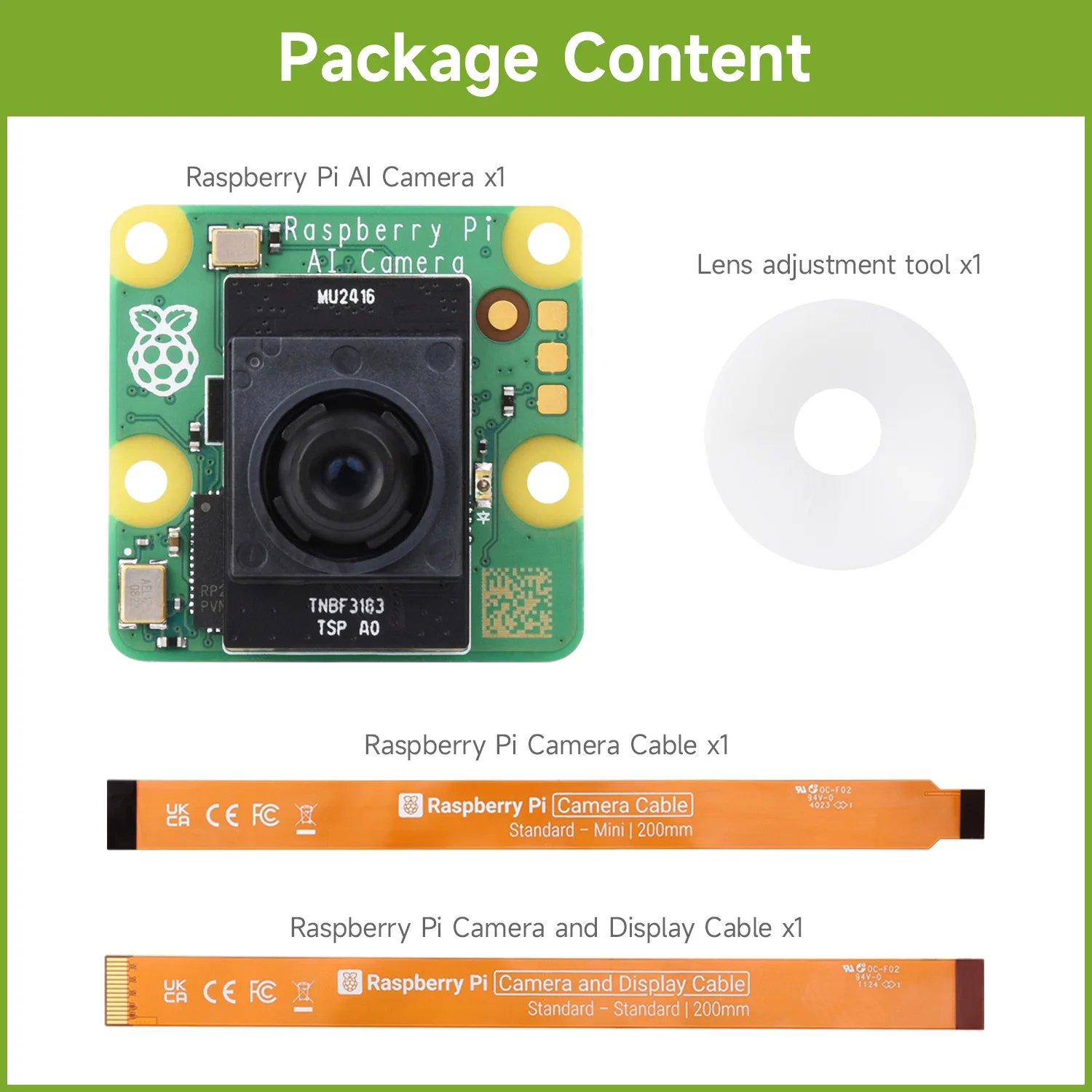 Официальная камера Raspberry Pi AI, 12 МП, интеллектуальный датчик зрения IMX500, 78,3 °   ФИВ