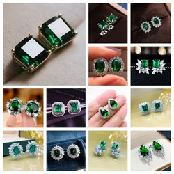 2026 Geometric Green CZ Sparkling Cubic Zirconia Earrings, Suitable for Women's Wedding Parties, Elegant Jewelry