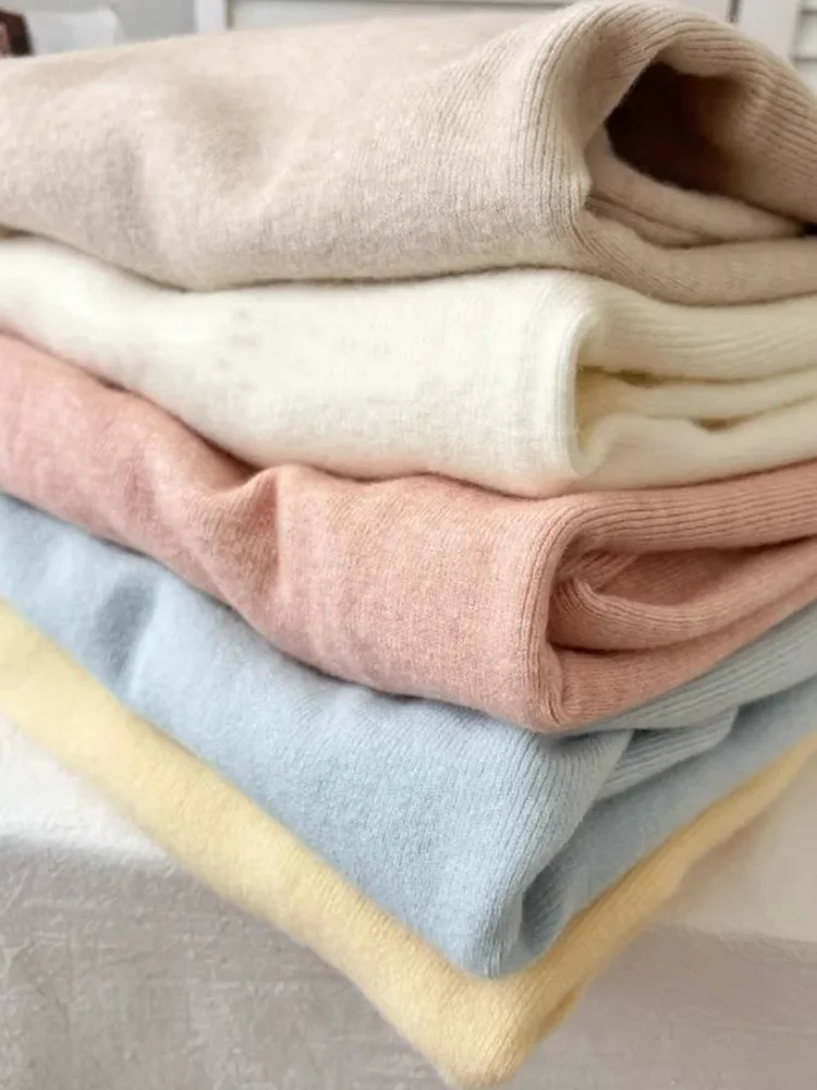 

Женский вязаный свитер, мягкий клейкий корейский классический милый полувысокий воротник, осень-зима, теплый толстый базовый топ с длинными рукавами и плечами