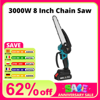 3000W  8 Inch Brushless Electric Chain Saw Rechargeable Handheld Chainsaw Wood Cutter Pruning Garden Power Tool with Two Chain