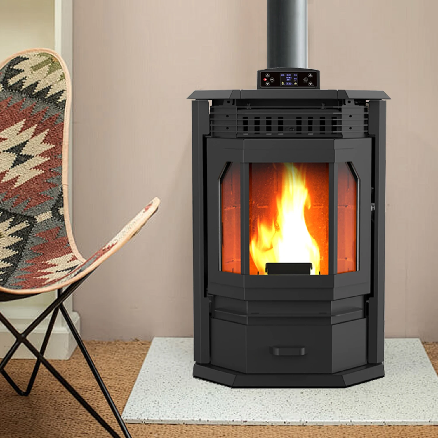 100㎡  Heating Area 12KW  Automatic Feeding Indoor Electric Smokefree WiFi Enabled Modern Wood Pellet Stove Fireplace Heater