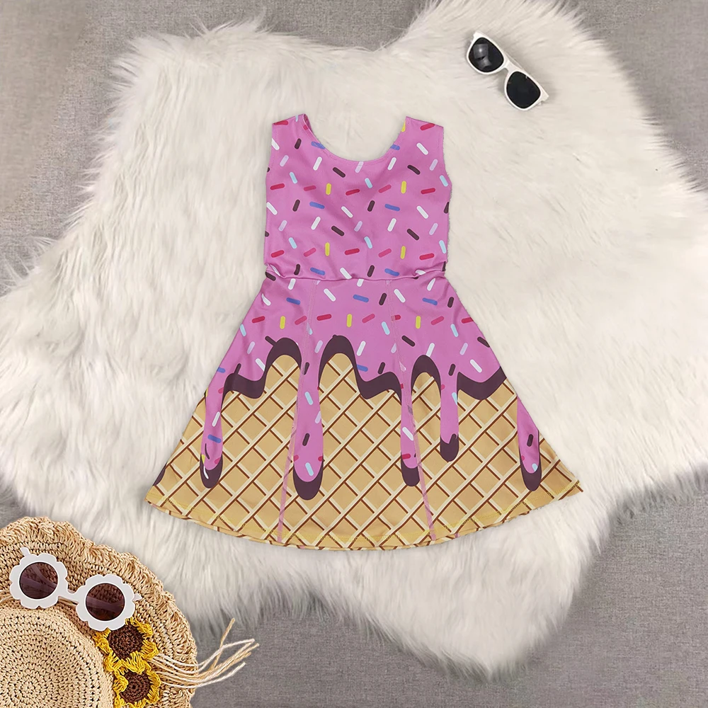 

8.28 Baby Girls Summer Dresses Baby Girls Hot Pink Ice-cream Drip Yoga Skort Knee Length Dresses