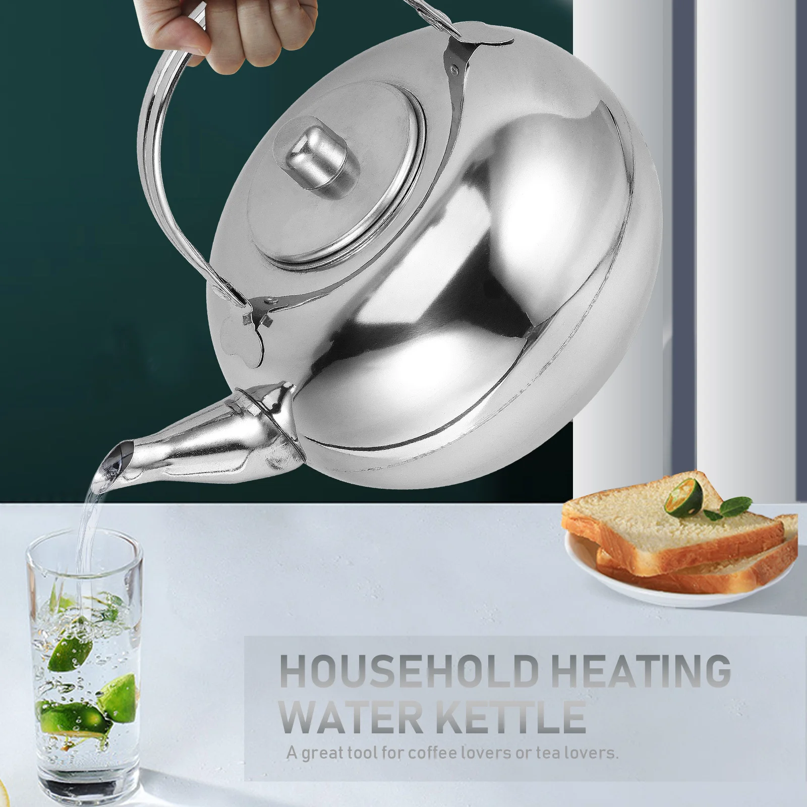 

2L Stainless Steel Tea Pot Thick Wall Vacuum Insulated Thermal Carafe For Home Office Travel Silver Kitchen Barware Set