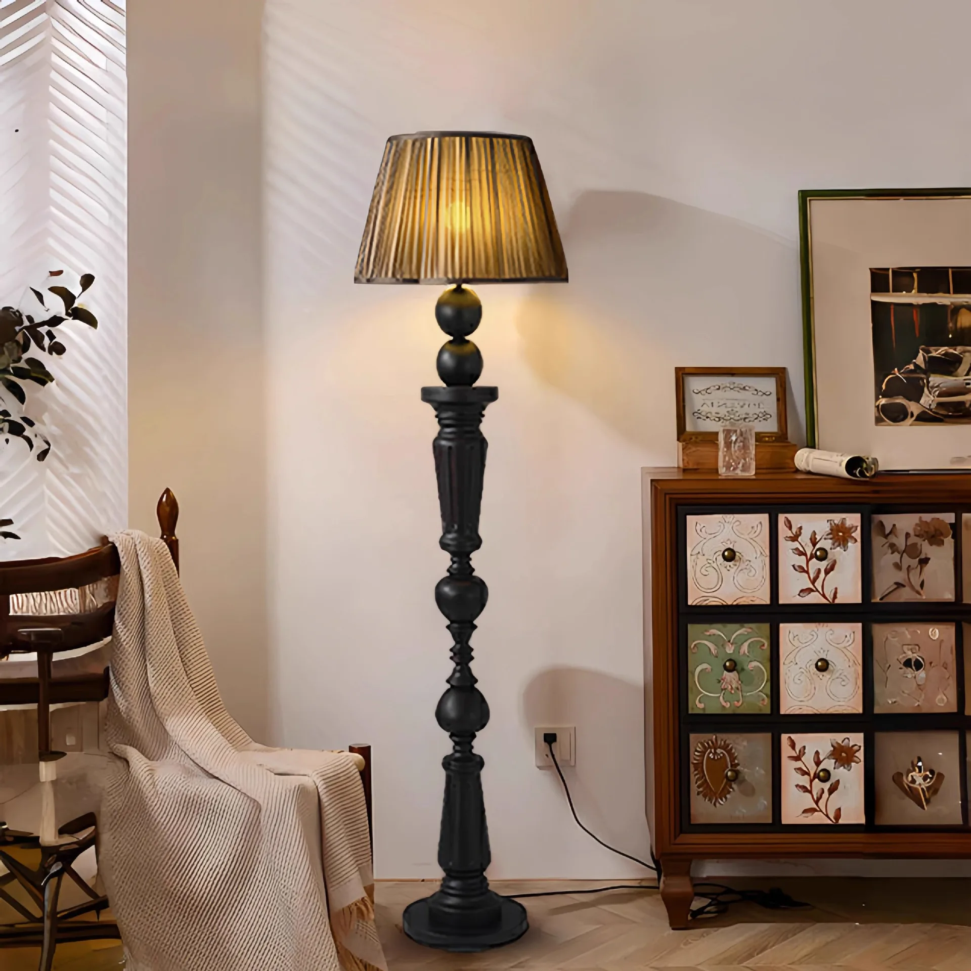 Lampada da terra americana retrò in legno massello, camera da letto, soggiorno, accanto al divano, senso avanzato medievale francese wabi **** vento