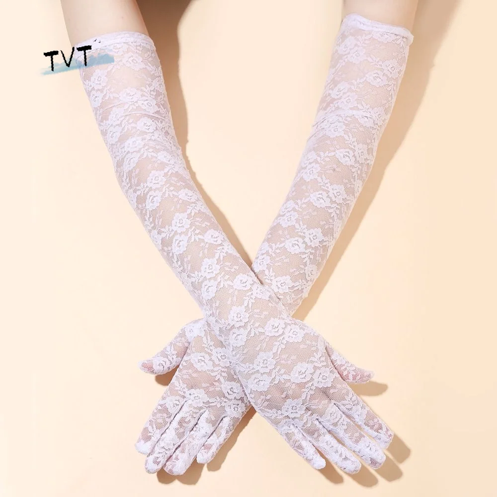 Vintage Long Bridal Gloves Transparent Slimming Wedding Mittens Thin Elegant Lace Gloves Evening Party