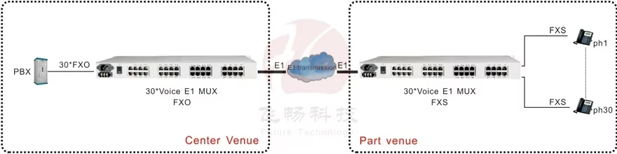Telefono fxsfxo a 30 canali su multiplexer pcm e1
