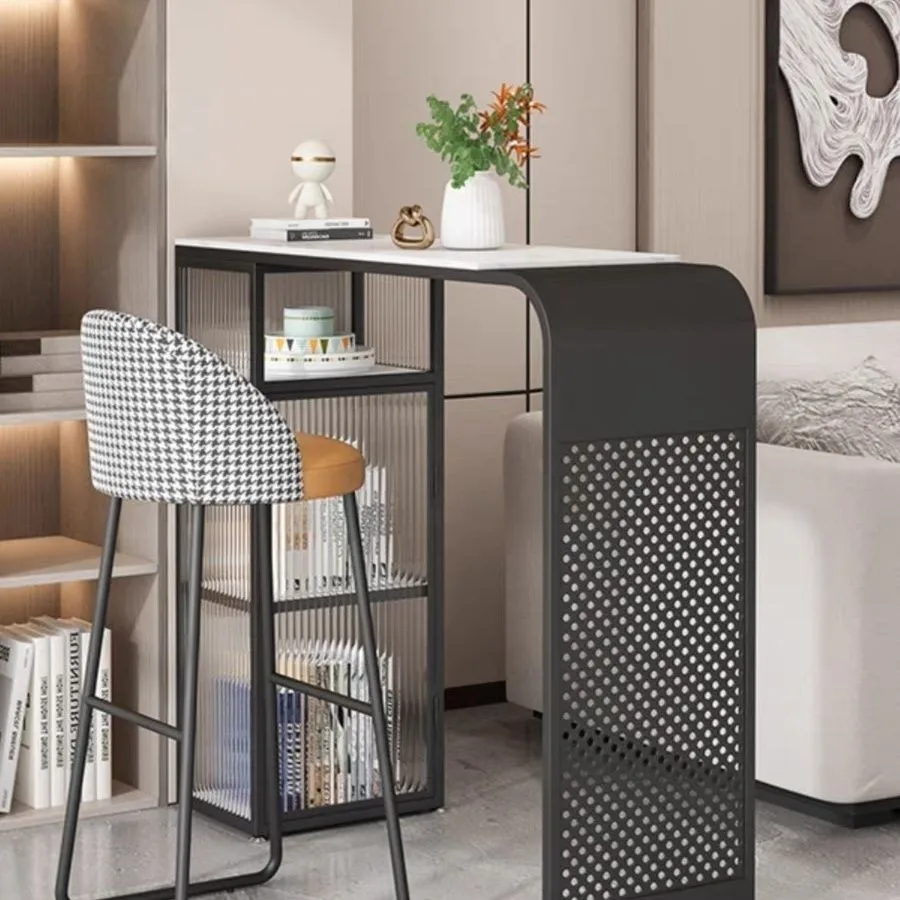 

Nordic rock slab bar table Home living room partition cabinet Wall wrought iron high kitchen Balcony table and chair combination