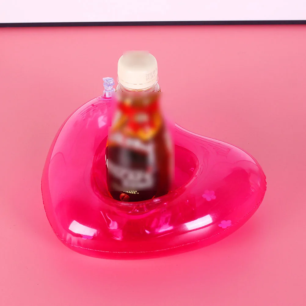 4Pcs Pink Heart Shaped PVC Inflatable Cup Holders Durable Water Beer Mats for Pool Party Holder Water