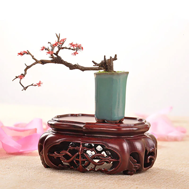 Chinese Style Retro Solid Wood Oval Lotus Bonsai, Antique Jade, Small Ornaments, Base Wooden Pallet