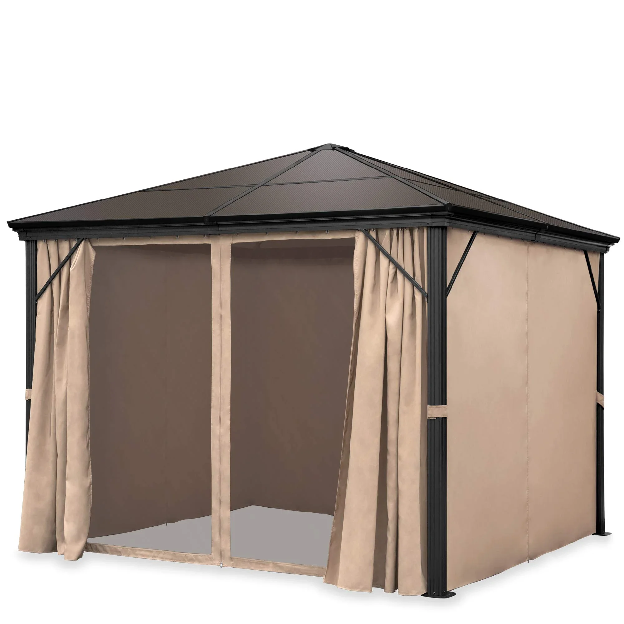 Aluminum Frame Hardtop Gazebo Canopy for Backyard Garden with Side Shade Curtains Mosquito Bug Nets PC Gazebo