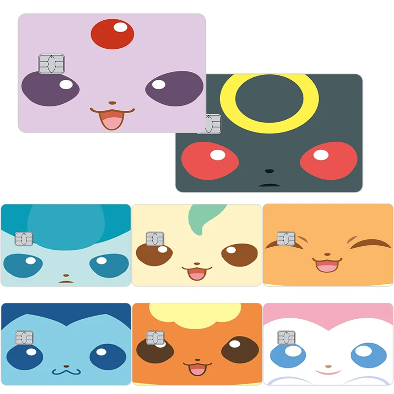 

Наклейки-скины для банковских карт (Visa, дебетовых, проездных) с персонажами аниме: Эвей, Вапорион, Фларион, Эсепион, Умбрион. Декор в стиле кавайи.