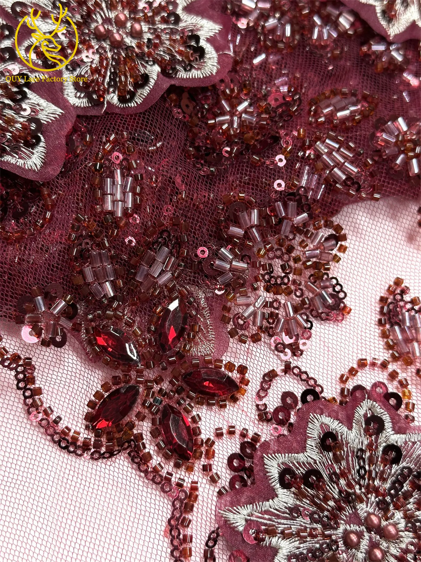 Luxuriöser königsblauer Hochzeits-Spitzenstoff, afrikanischer Perlen-Pailletten-Spitzenstoff, nigerianischer bestickter Mesh-Spitzenstoff für Hochzeitskleider – Detail 26