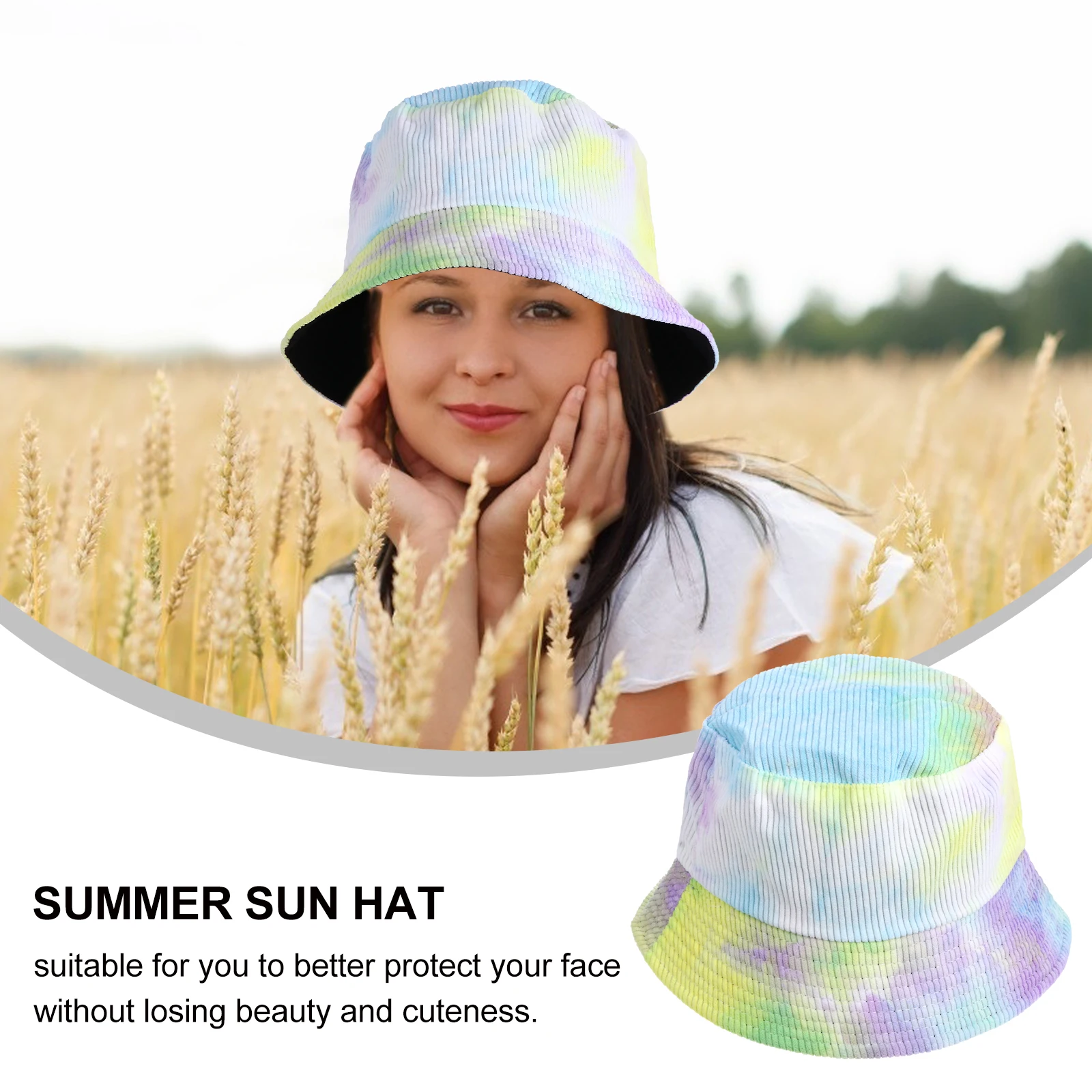 

Corduroy Fisherman Hat Men Sun Blocking Boyfriend Summer Sunshade Reusable Tie Dye Graffiti Wide Brim Hat Foldable Storage
