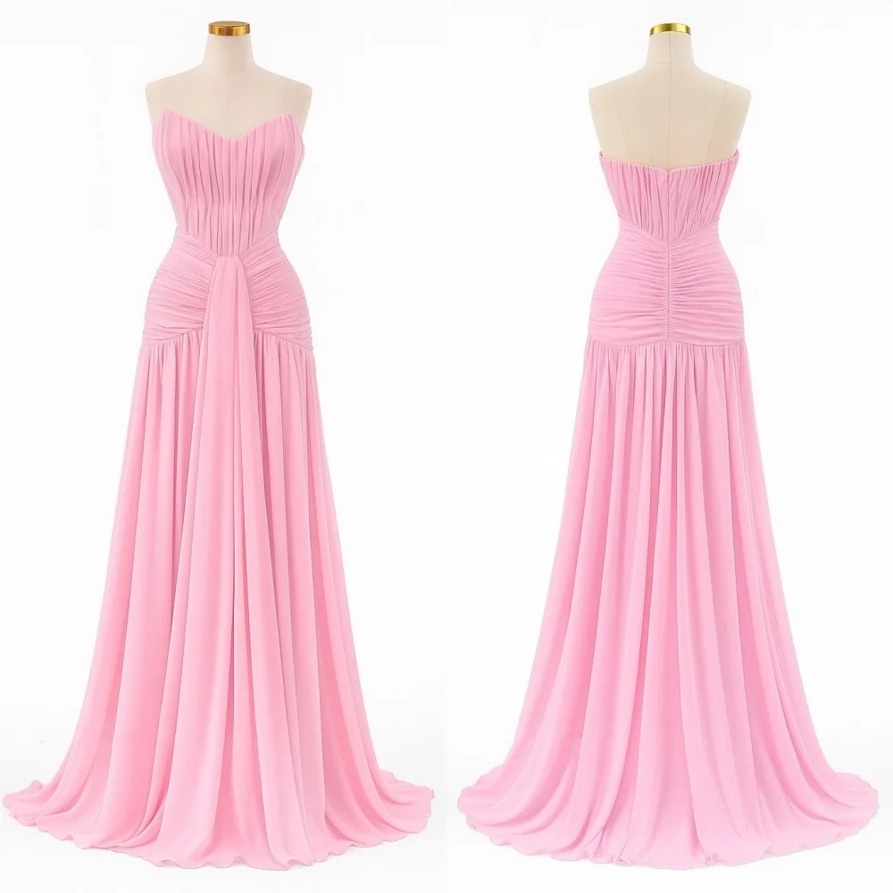 

Customized Modern Style Chiffon Pleat A-line Strapless Long Dresses Bespoke Occasion Party Elegant Chinese Style