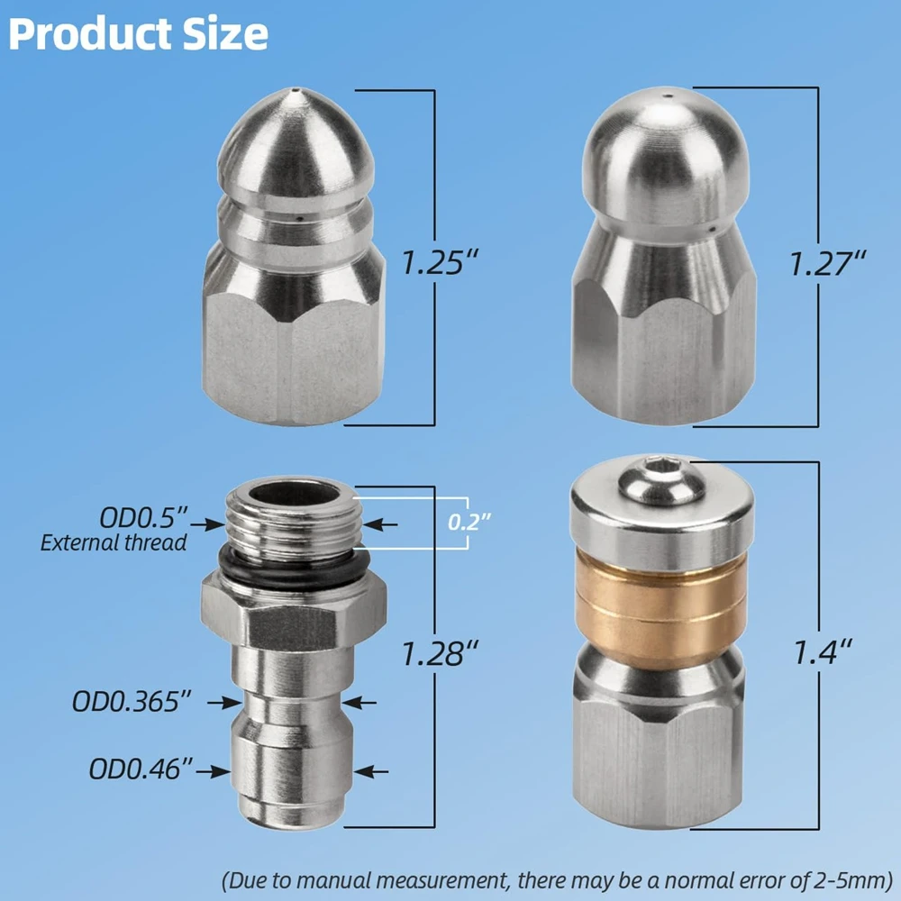 Ujung Nozzle pembersih nosel Jetter saluran pembuangan untuk mesin cuci tekanan selang saluran hidung tombol berputar dengan 1/4 koneksi cepat 5000 PSI