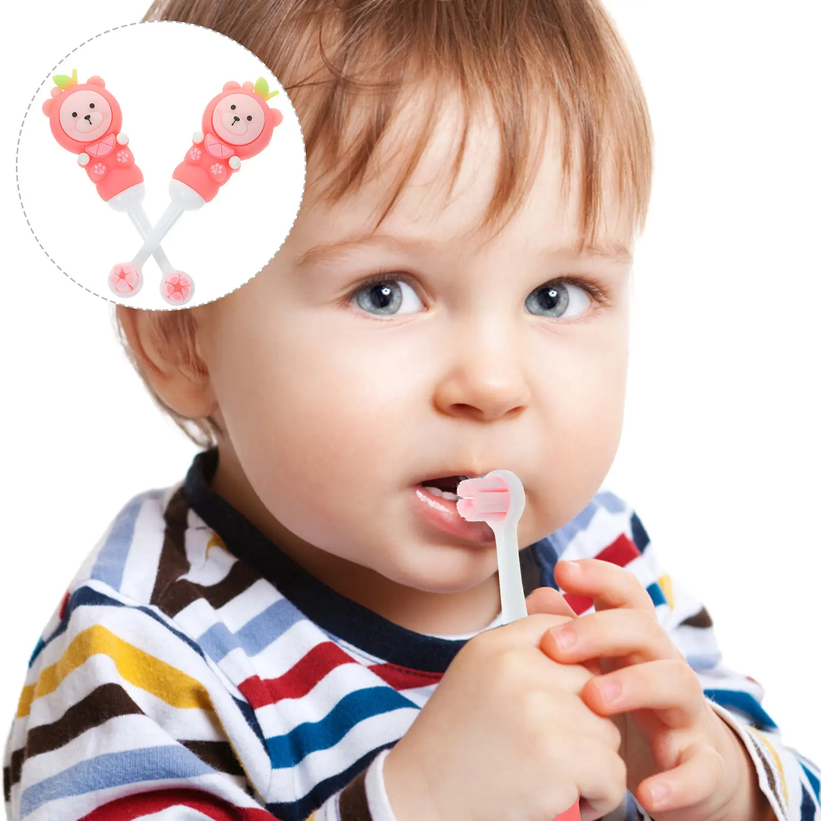 

2Pcs Kids Toothbrush Set Cute Bear Shape Soft Bristle Children's Training Toothbrush for Toddlers Age 0-9 Gentle Cleaning Daily