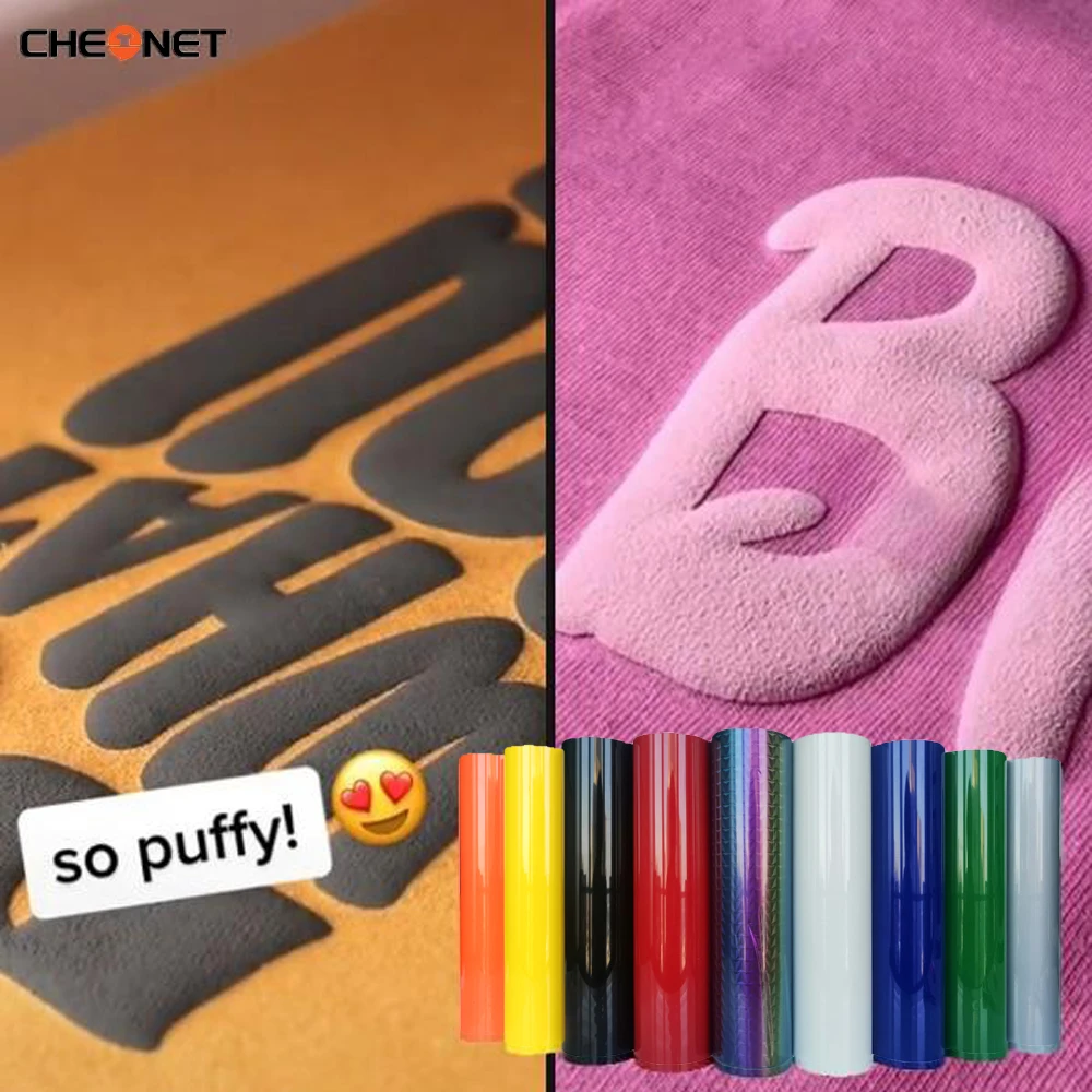 Vinilo Termotransferible CHEONET PUFF HTV - 1 Hoja de 25cmx25cm, Vinilo 3D PUFF para Transferencia de Calor, Película para Plotter de Corte y Prensa de Calor