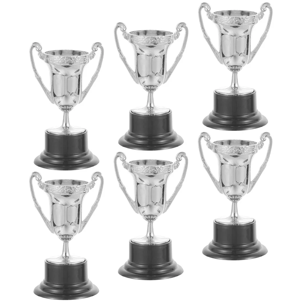 6 Pcs Mini Trophy Lightweight Plastic Small Football Model Decorative Ornaments Silver