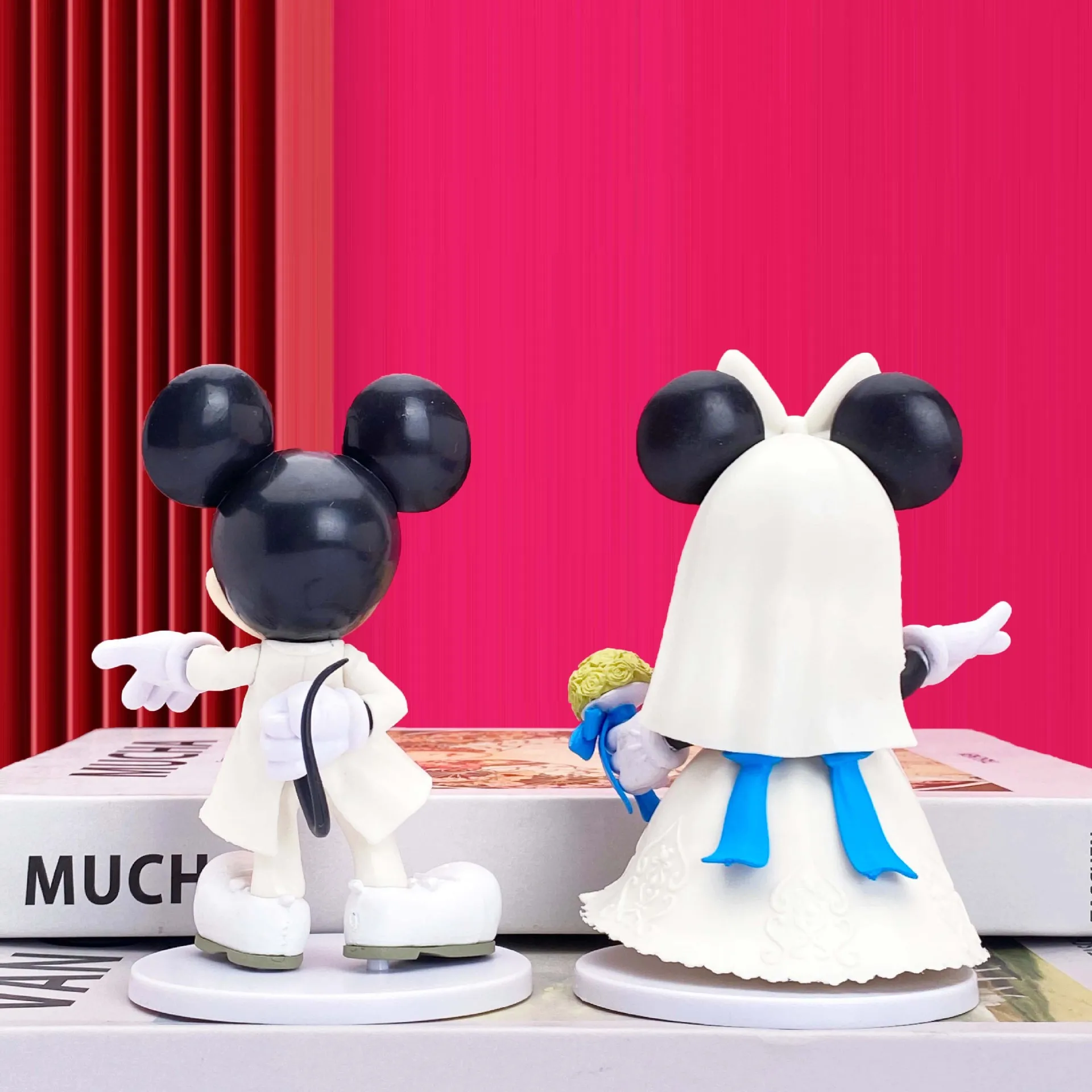 Disney Mickey Toys Action Figure Wedding Dress Mickey Minnie Couple Doll Wedding Supplies Decoration Cake Decorations Handmade