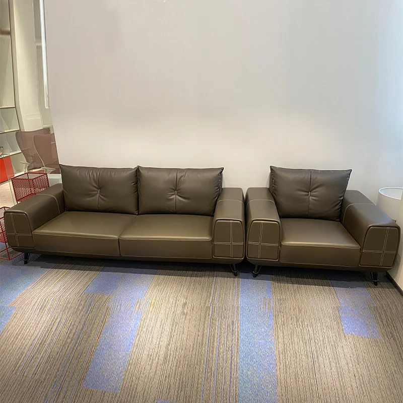 Modern Style Black Office Couch Waiting Room Reception Negotiation Sofa  1 2 Seater Leather Office Sofa Set