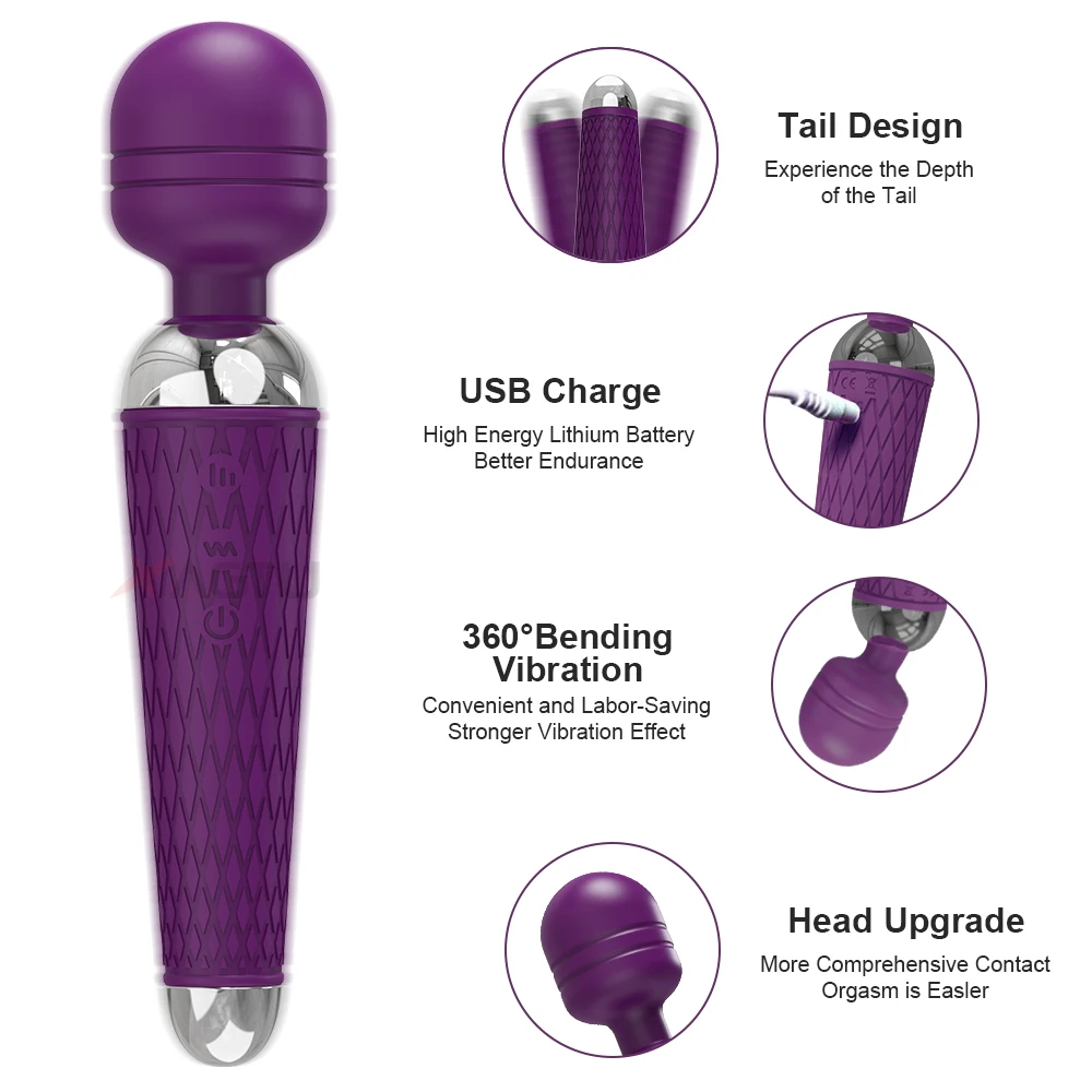 Powerful Magic-Wand AV Vibrator Female 20 Modes Clitoris Stimulator G Spot Massager Adult Erotic Product Sex Toys for Women