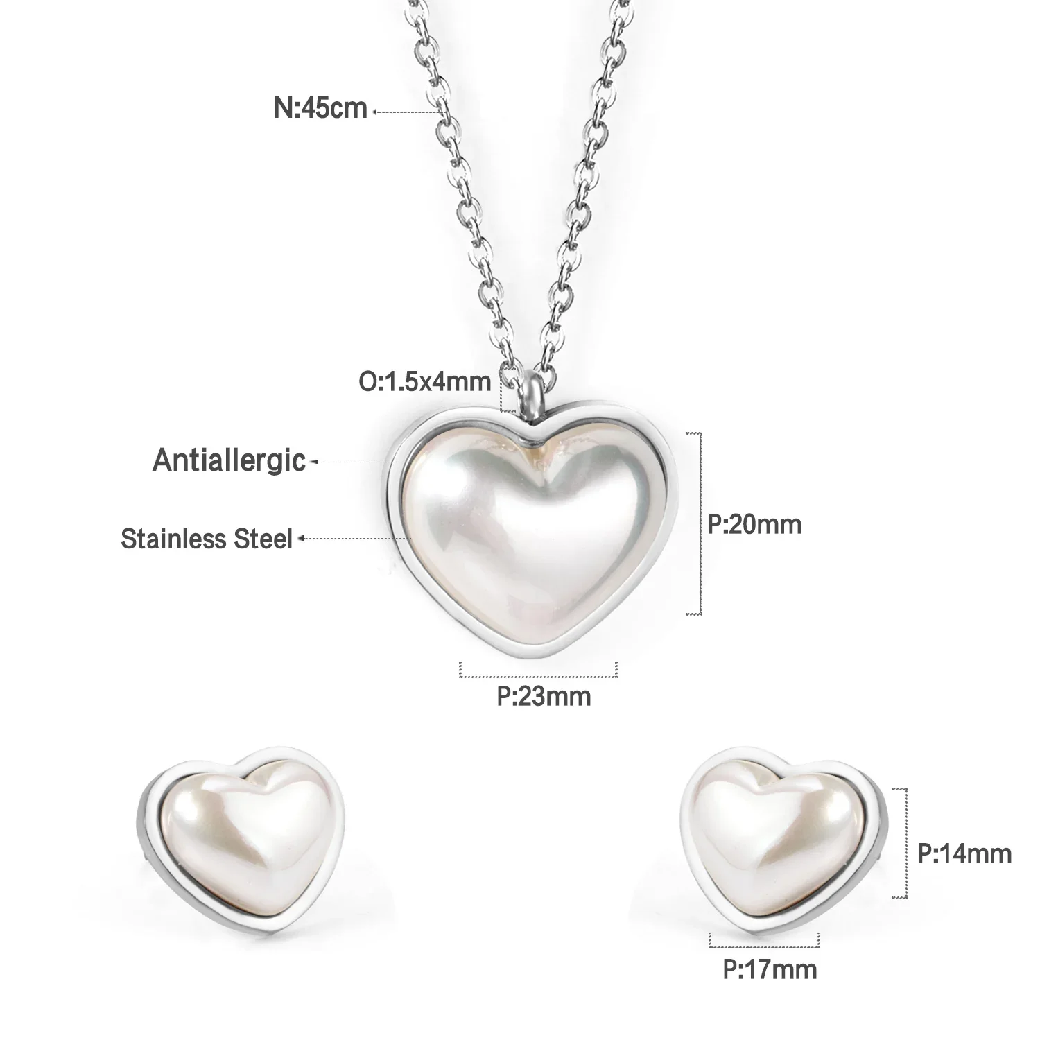 LUXUSTEEL Heart shaped Imitaiton Pearl Pendants Necklace Earring Sets For Women Girl Stainless Steel Chain Necklace Jewelry Gift