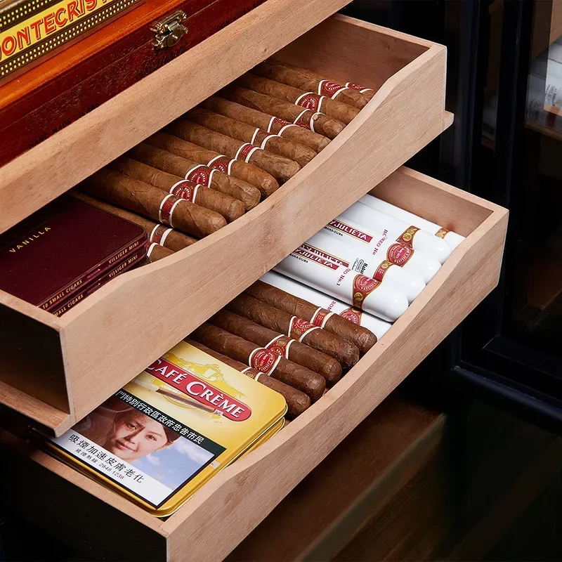 Nuevo Gabinete para cigarros con temperatura constante, humedad, estante de capa de madera de cedro, Enfriador de aire electrónico, congelador, oro rosa