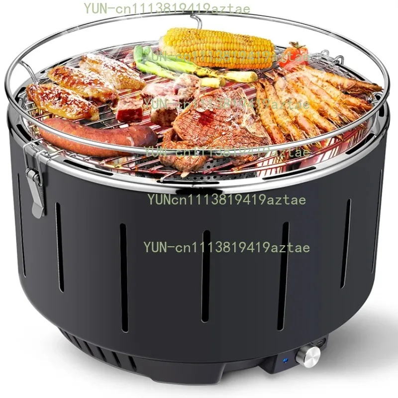 Indoor Smokeless Pellet Grill - Portable Stainless Steel Charcoal BBQ Grill with Plancha