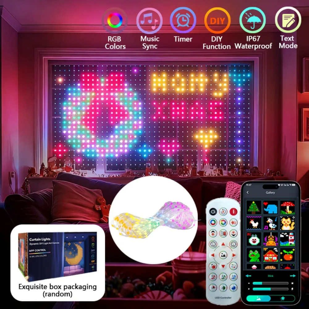 9.9ft Smart Curtain Lights RGBIC LED Curtain Fairy Lights APP Remote Control DIY Text Pattern Scene Christmas Wedding Holiday