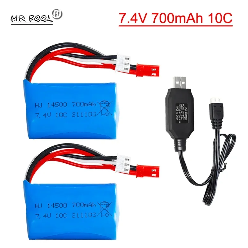 7.4v 2S 700mAh 10C 14500 kabel bateria z USB Lipo do MN45 WPL D12 RC do łodzi motorowej