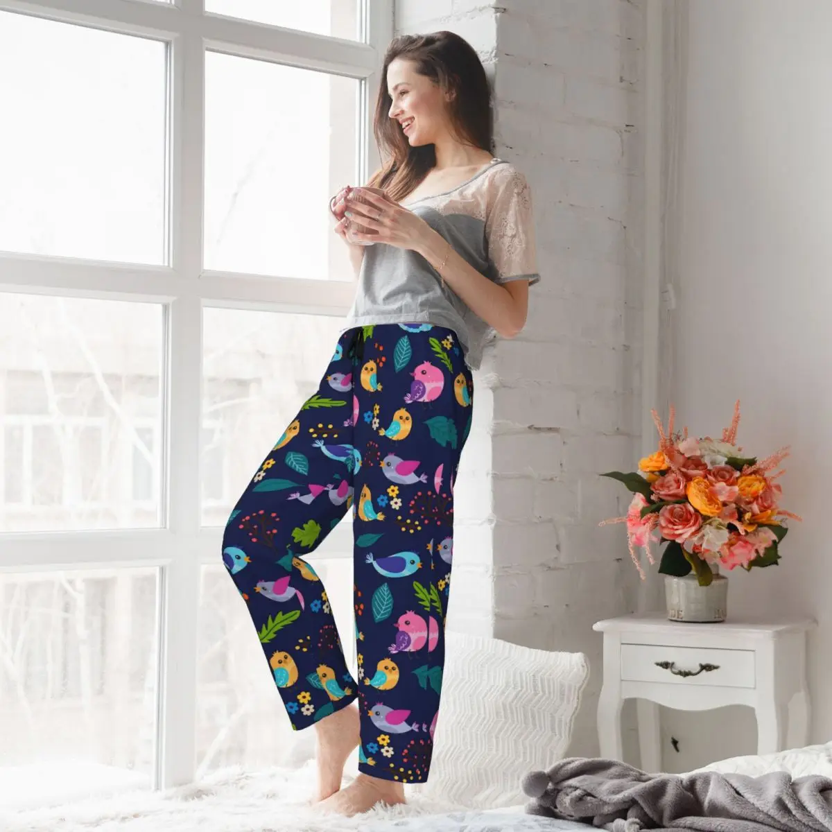 Custom Women's Parrot Bird Pajama Pants Print Cute Parrot Sleep Sleepwear Bottoms with Pockets