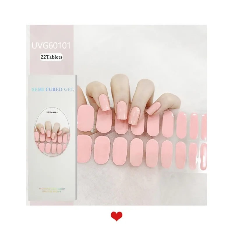 20Tips French Manicure Semi-Cured Gel Nail Patch Slider Adhesive Waterproof Long Lasting Full Sticker Harden in UV Lamp