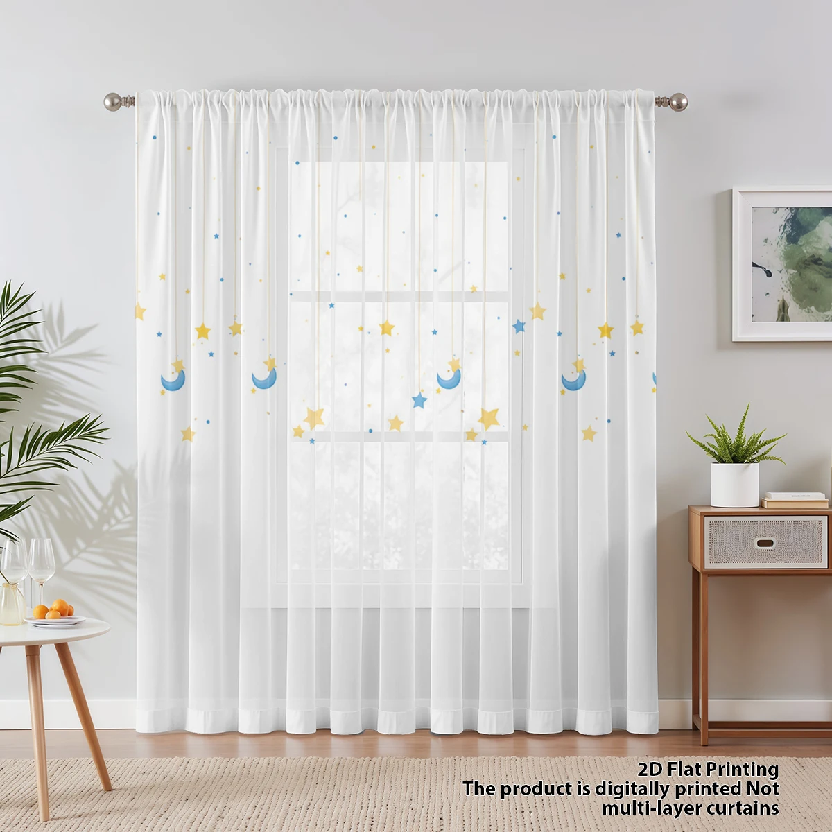 1 Piece Calming Star & Moon Sheer Curtain - Light Filtering, Privacy, Rod Pocket, for Living/Bedroom/Kids Room - view 5